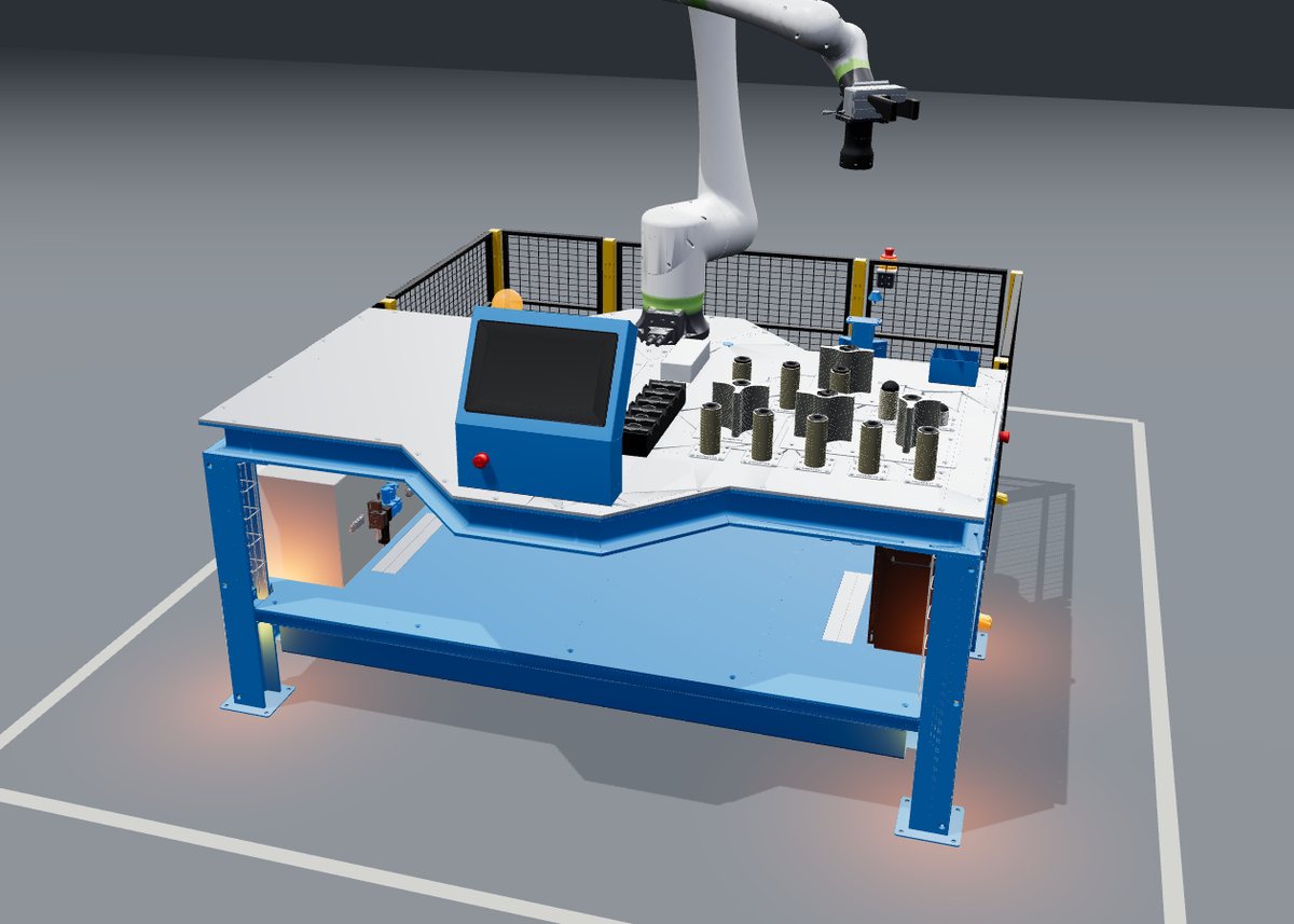 3D-simulatie van een assemblagecel met cobot